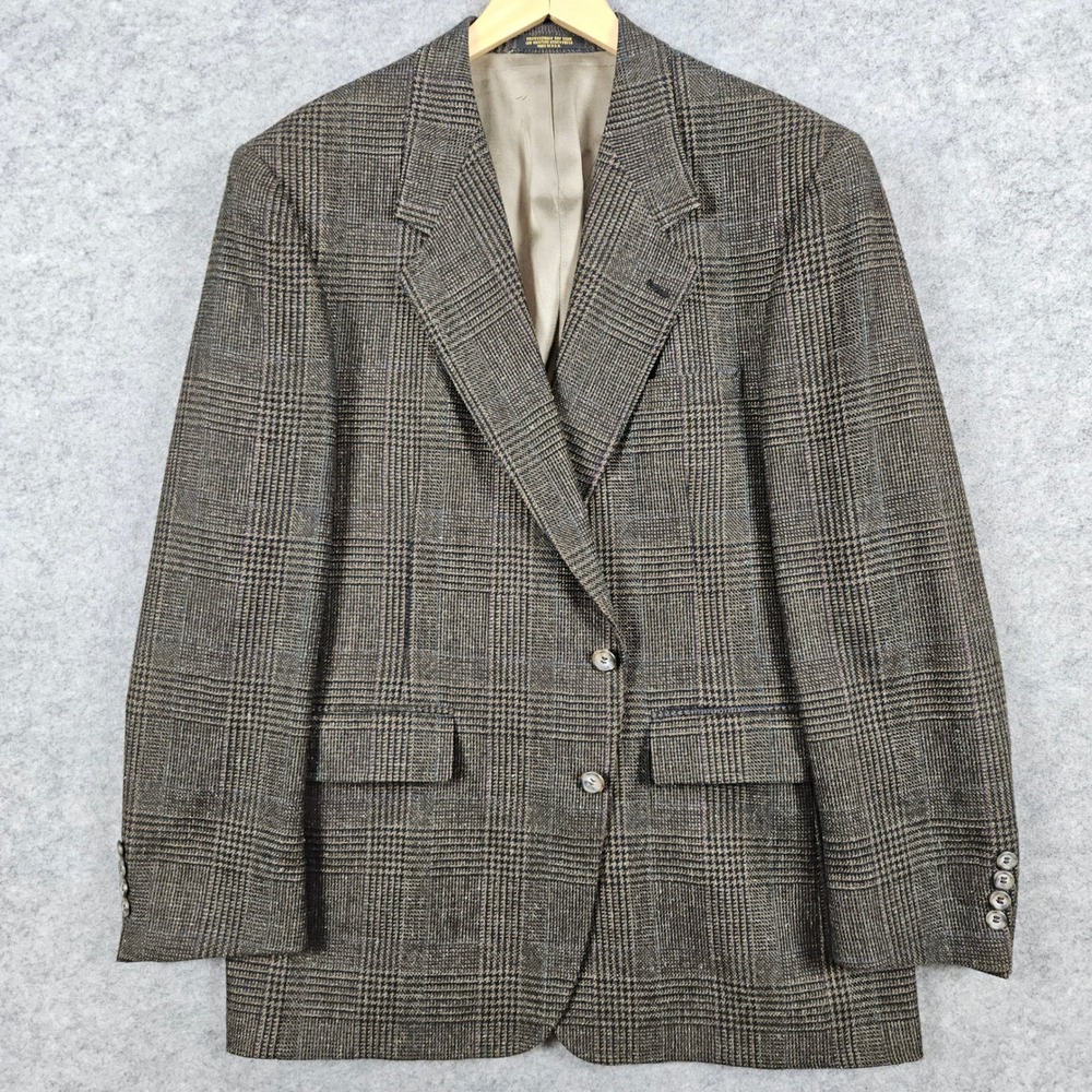Evan Picone Men's Plaid Wool Blend Blazer Sport Coat Size 43R Greenish-Brown Vtg